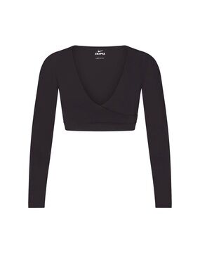 NIKESKIMS Black Long-Sleeve Cropped Wrap Top